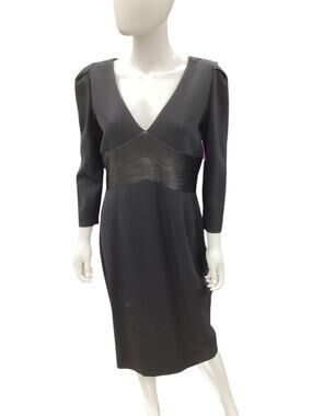 Vintage Emilio Pucci Dress Women’s Size 10 Wool Lambskin Leather Waistline Black